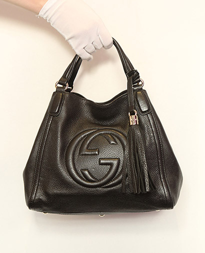 Soho Leather Top Handle Bag, &pound;420, Handbags, Black, Leather, Front view
